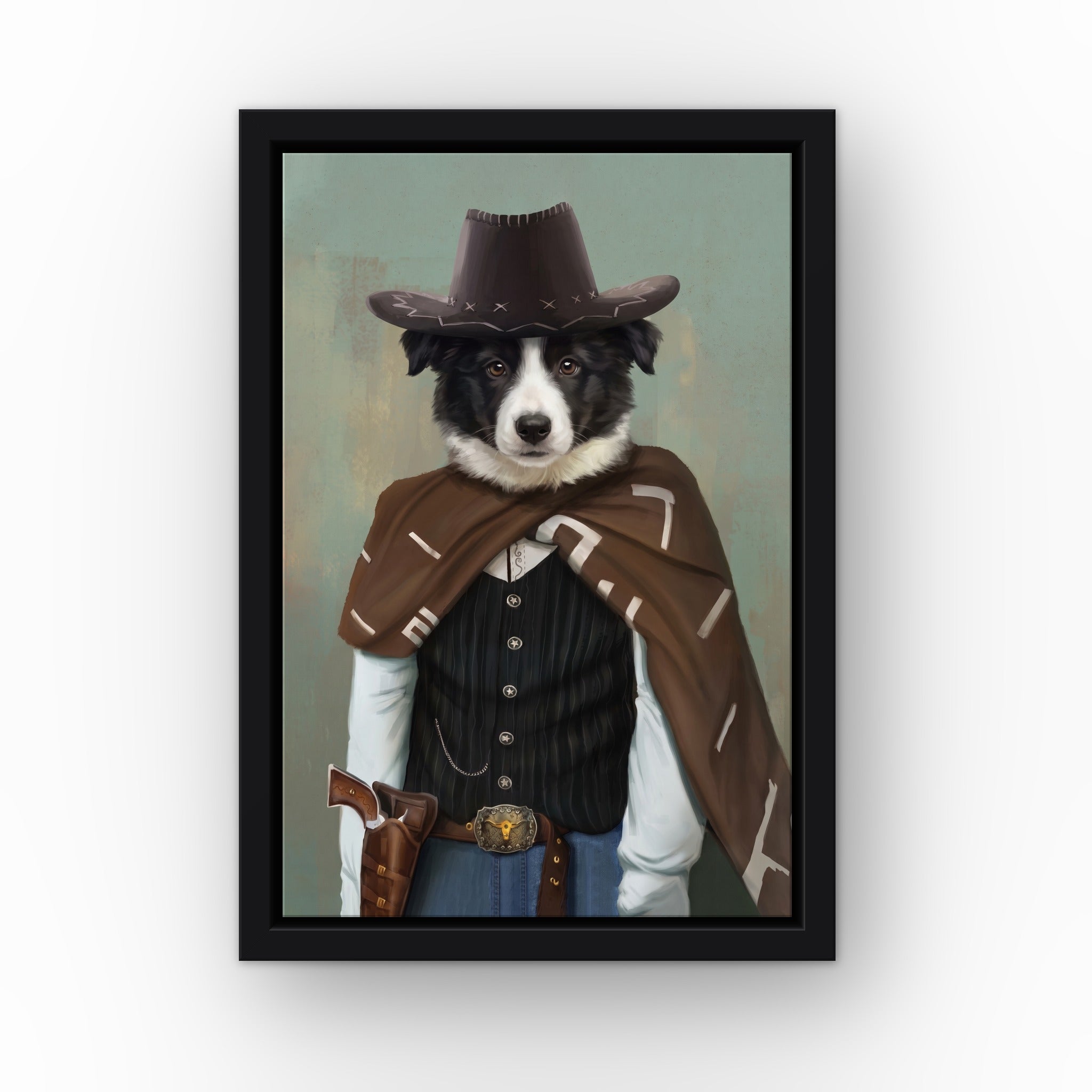 The Lone Ranger custom pet canvas in a black floating frame