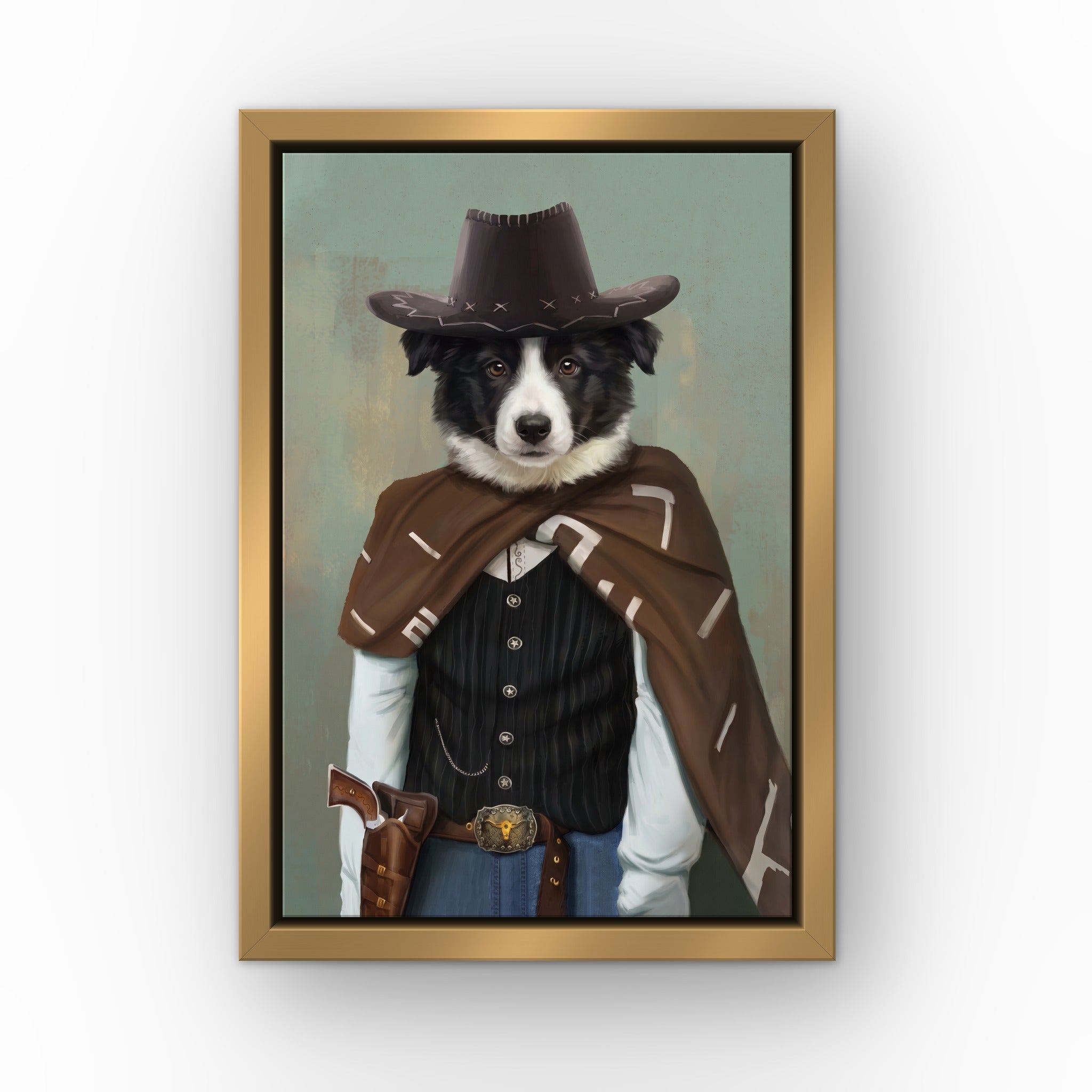 The Lone Ranger custom pet canvas in a gold floating frame