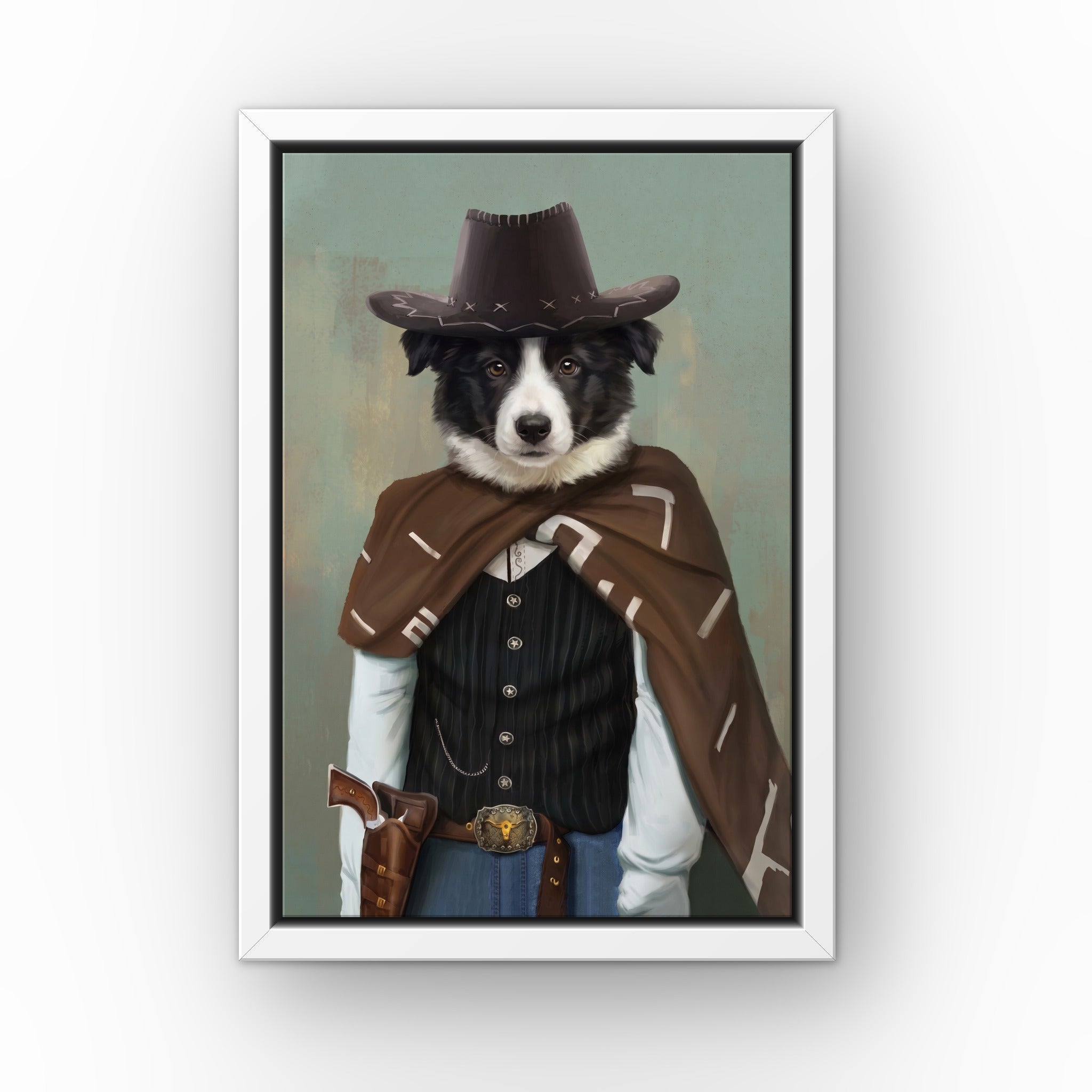 The Lone Ranger custom pet canvas in a white floating frame