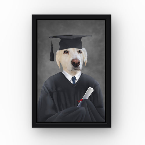 The Male Graduate custom pet canvas in a black floating frame