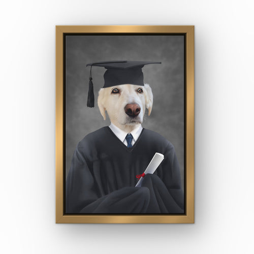 The Male Graduate custom pet canvas in a gold floating frame