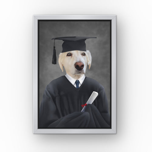 The Male Graduate custom pet canvas in a silver floating frame