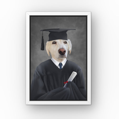 The Male Graduate custom pet canvas in a white floating frame