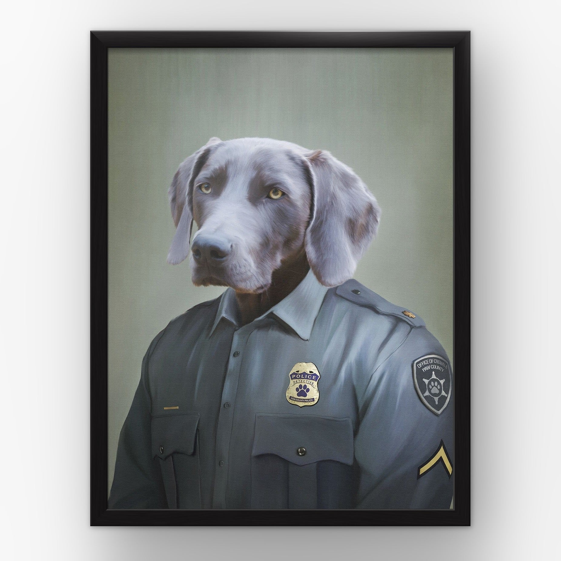 The Male Police Officer custom pet poster in a black frame