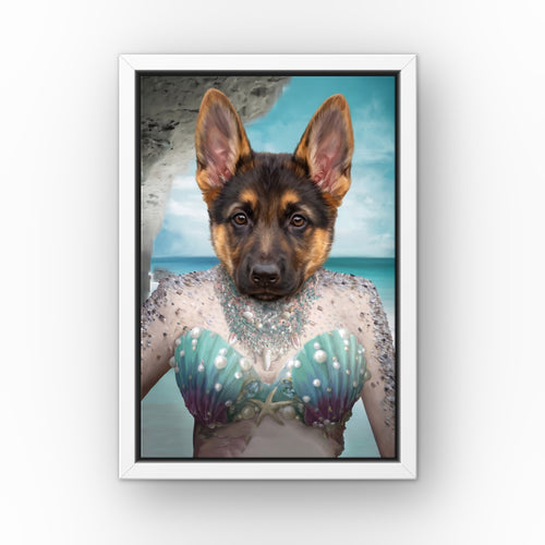 The Mermaid custom pet canvas in a white floating frame