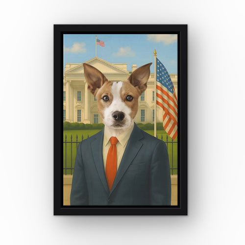 The POTUS custom pet canvas in a black floating frame