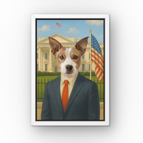 The POTUS custom pet canvas in a white floating frame