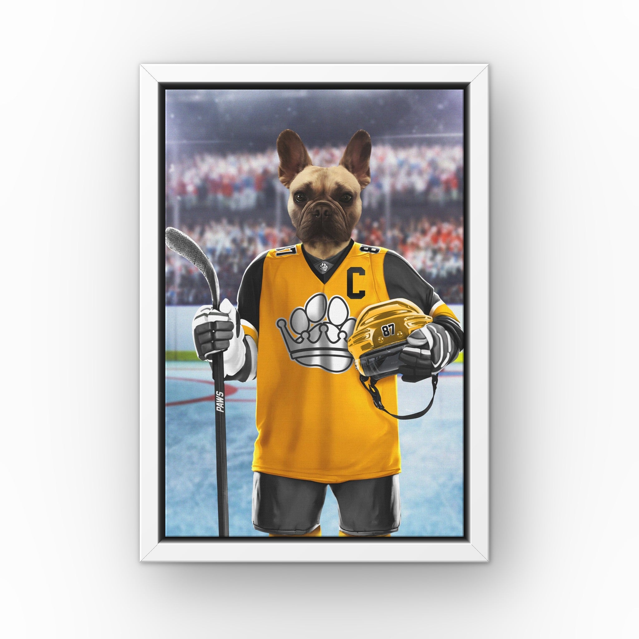 The Paws custom pet canvas in a white floating frame