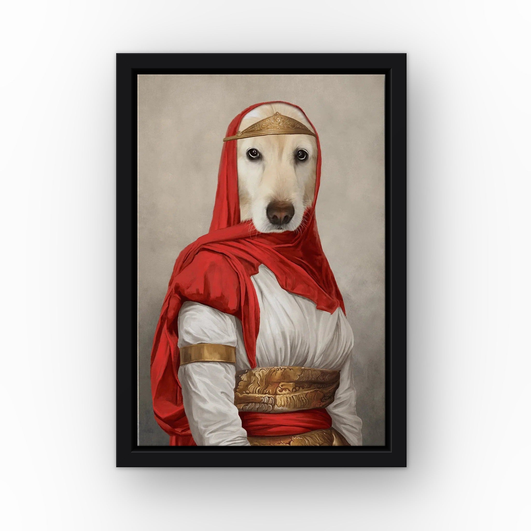 The Persian Princess custom pet canvas in a black floating frame