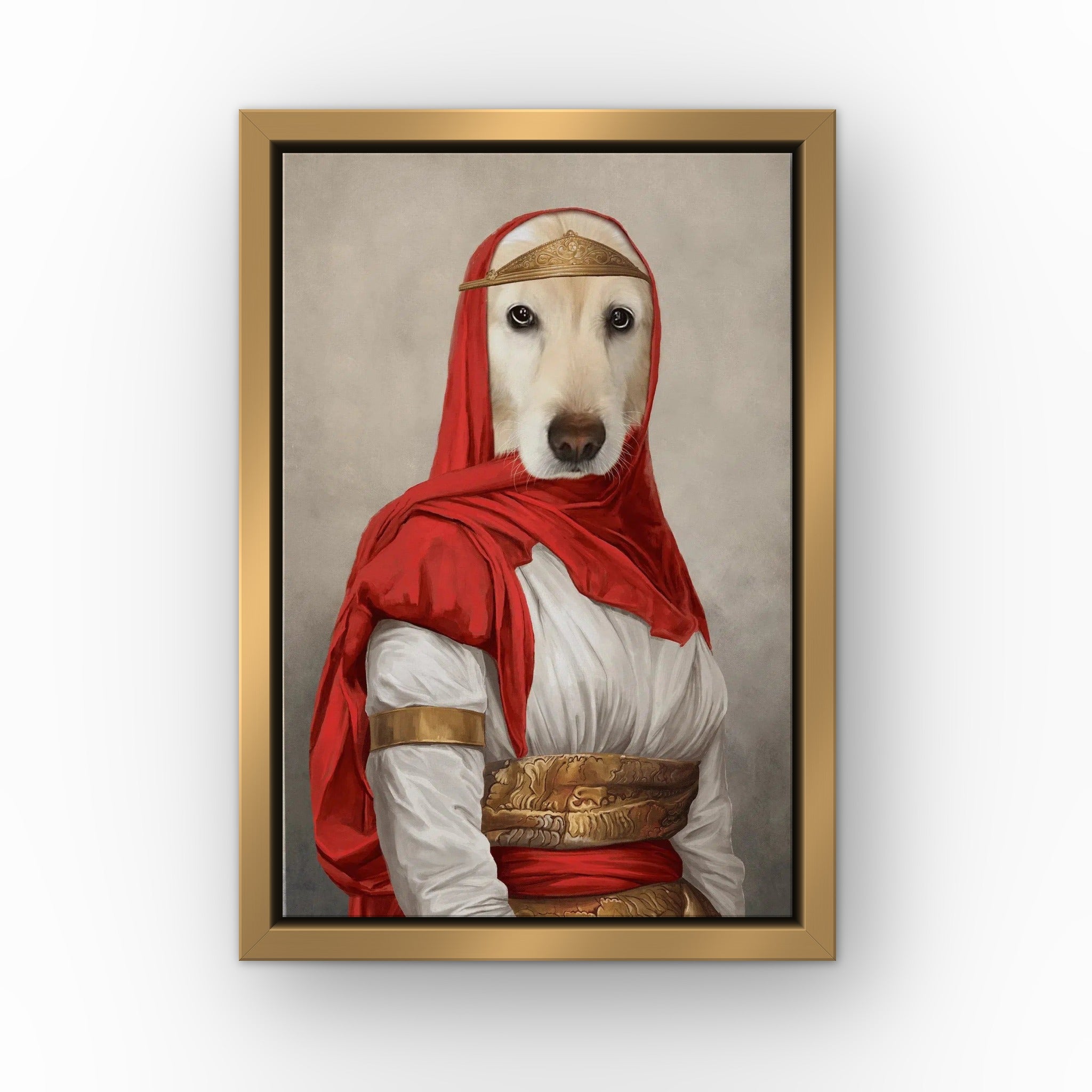 The Persian Princess custom pet canvas in a gold floating frame