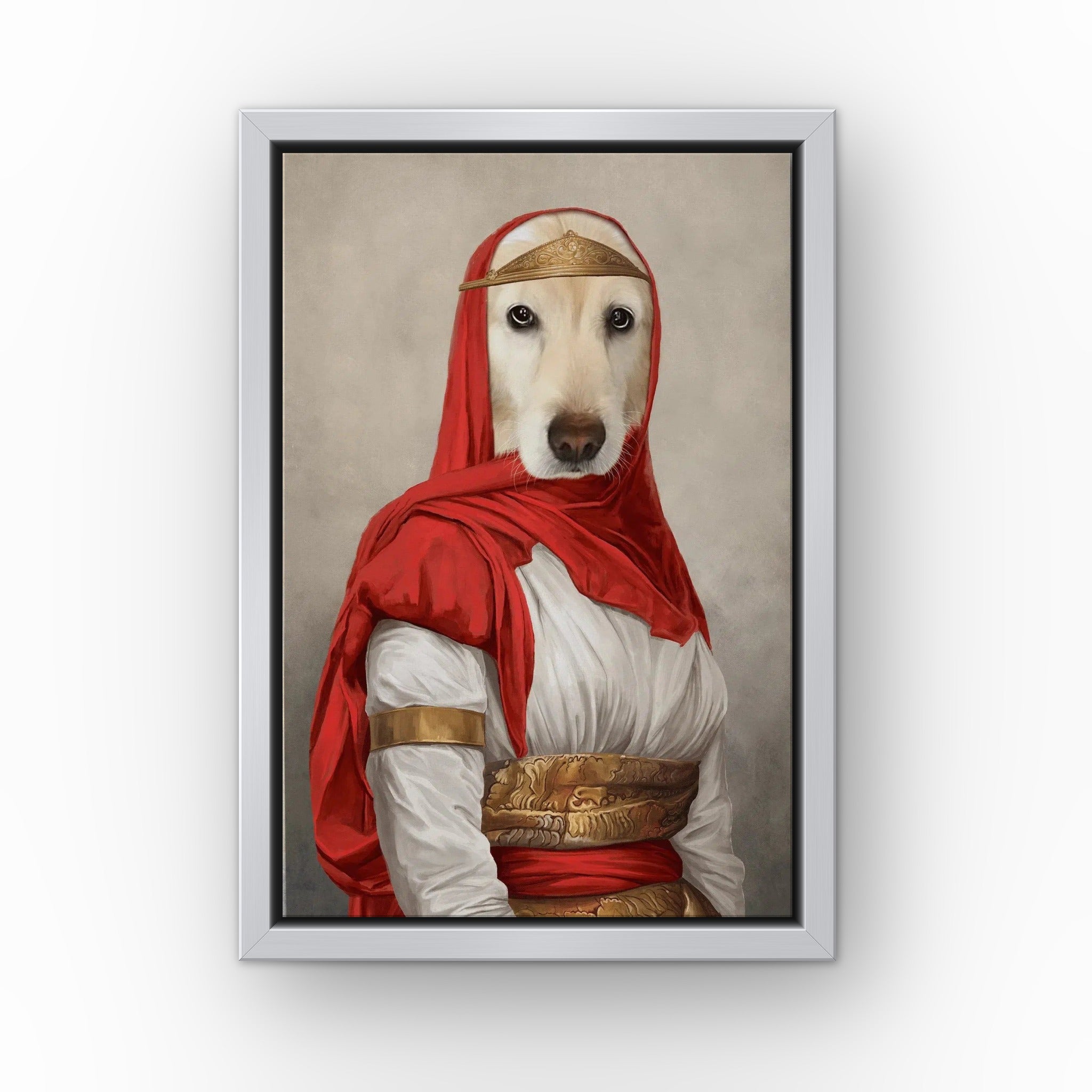 The Persian Princess custom pet canvas in a silver floating frame
