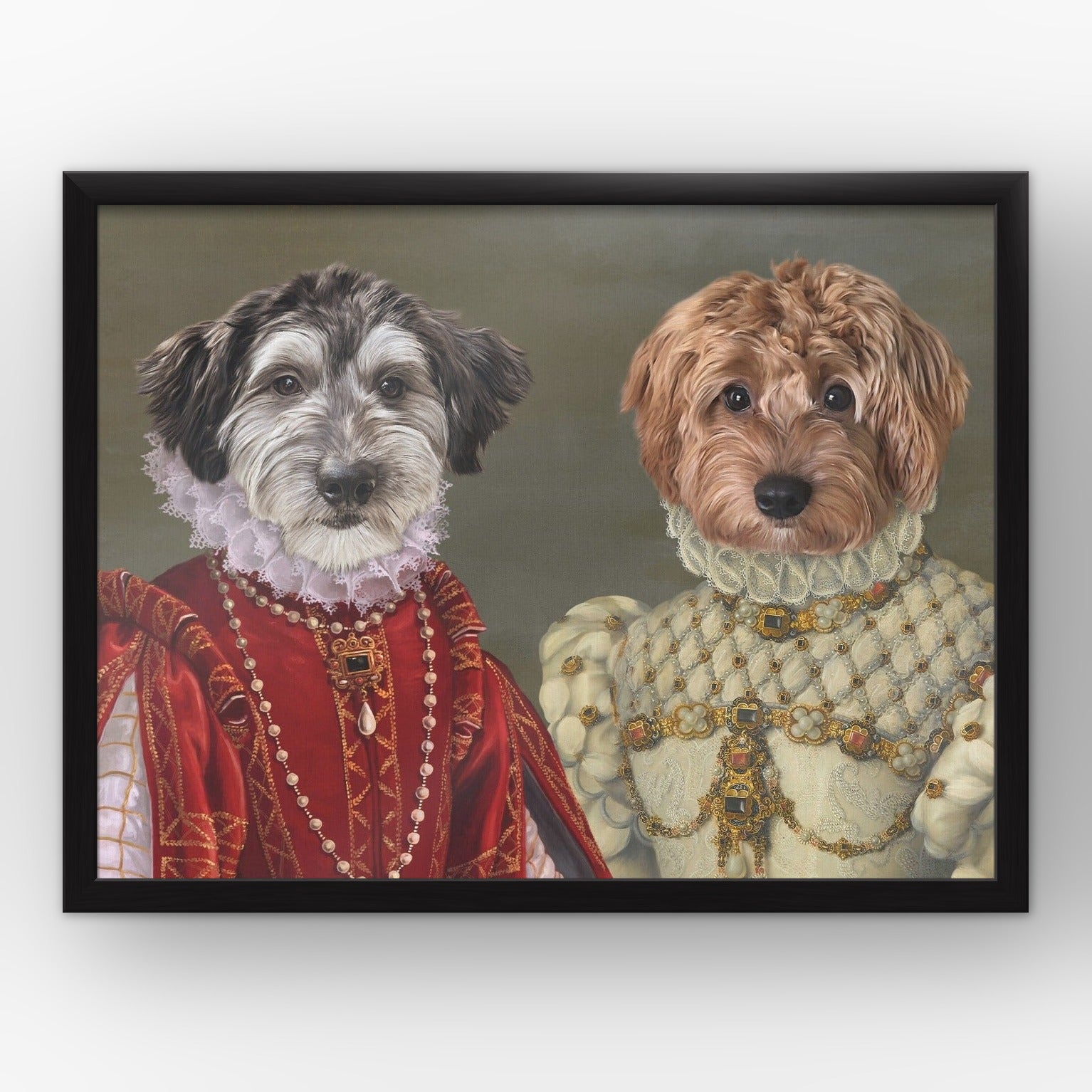 The Queen of Roses and Princess custom pet poster in a black frame