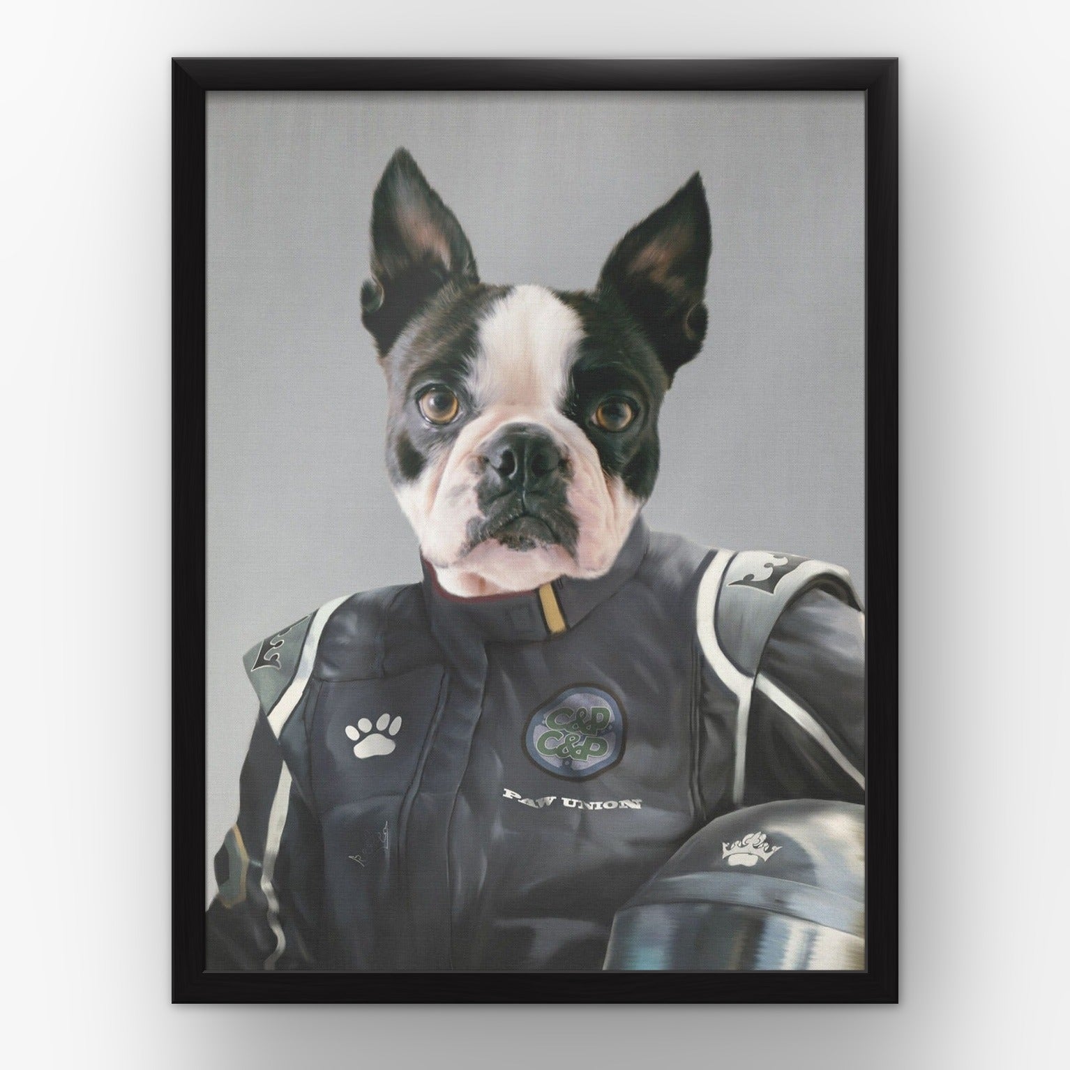 The Race Car Driver custom pet poster in a black frame