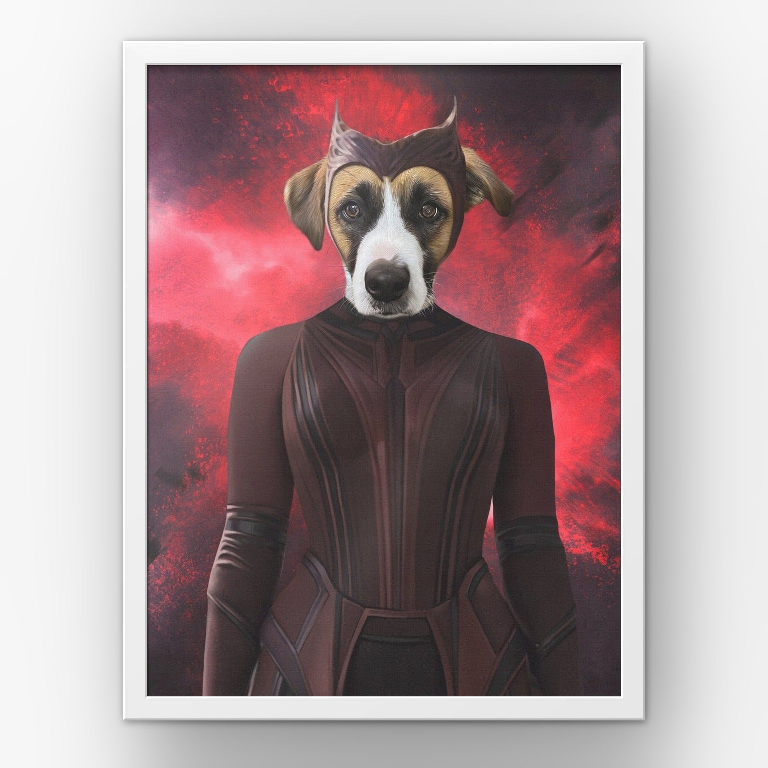The Red Witch custom pet poster in a white frame