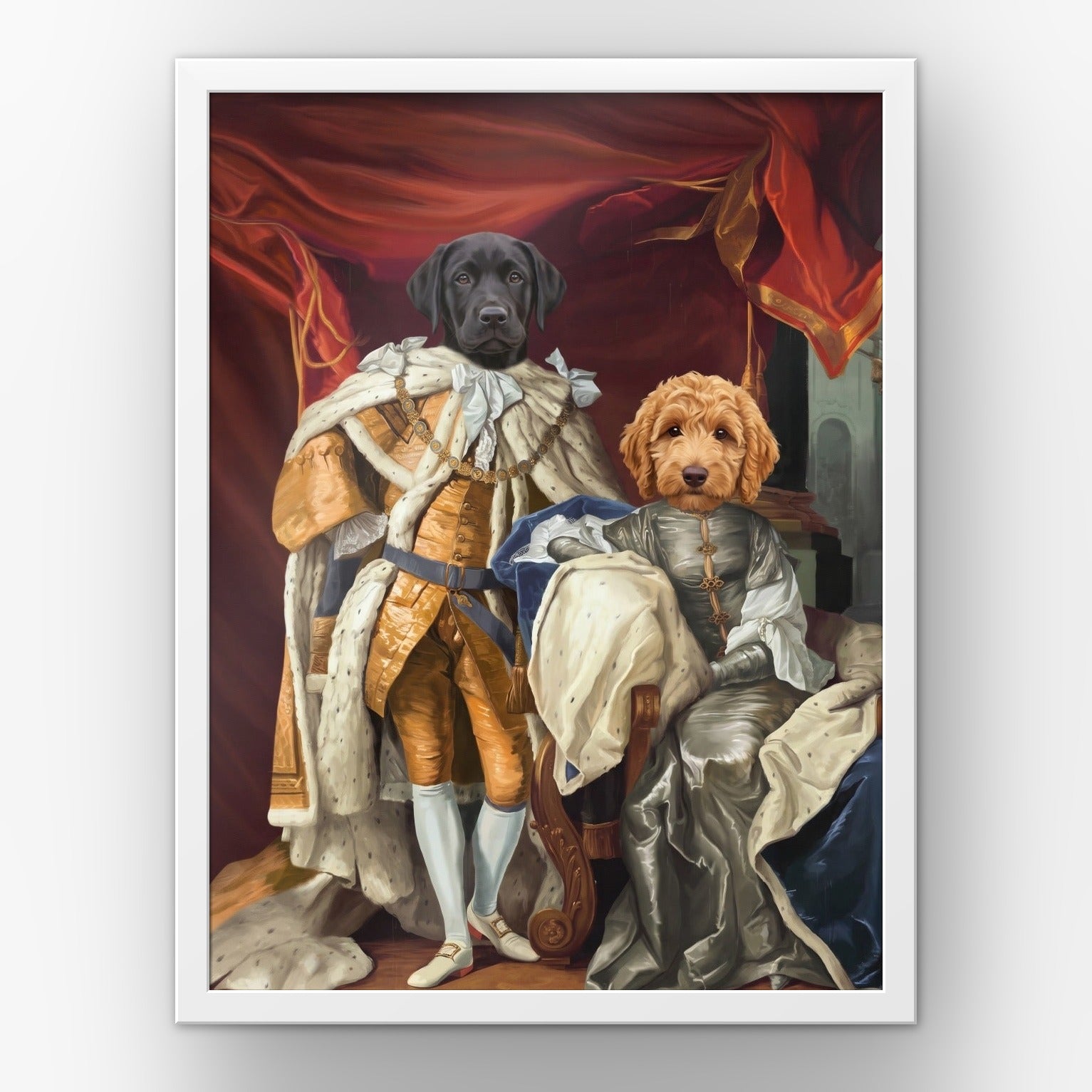 The Royal Couple custom pet poster in a white frame