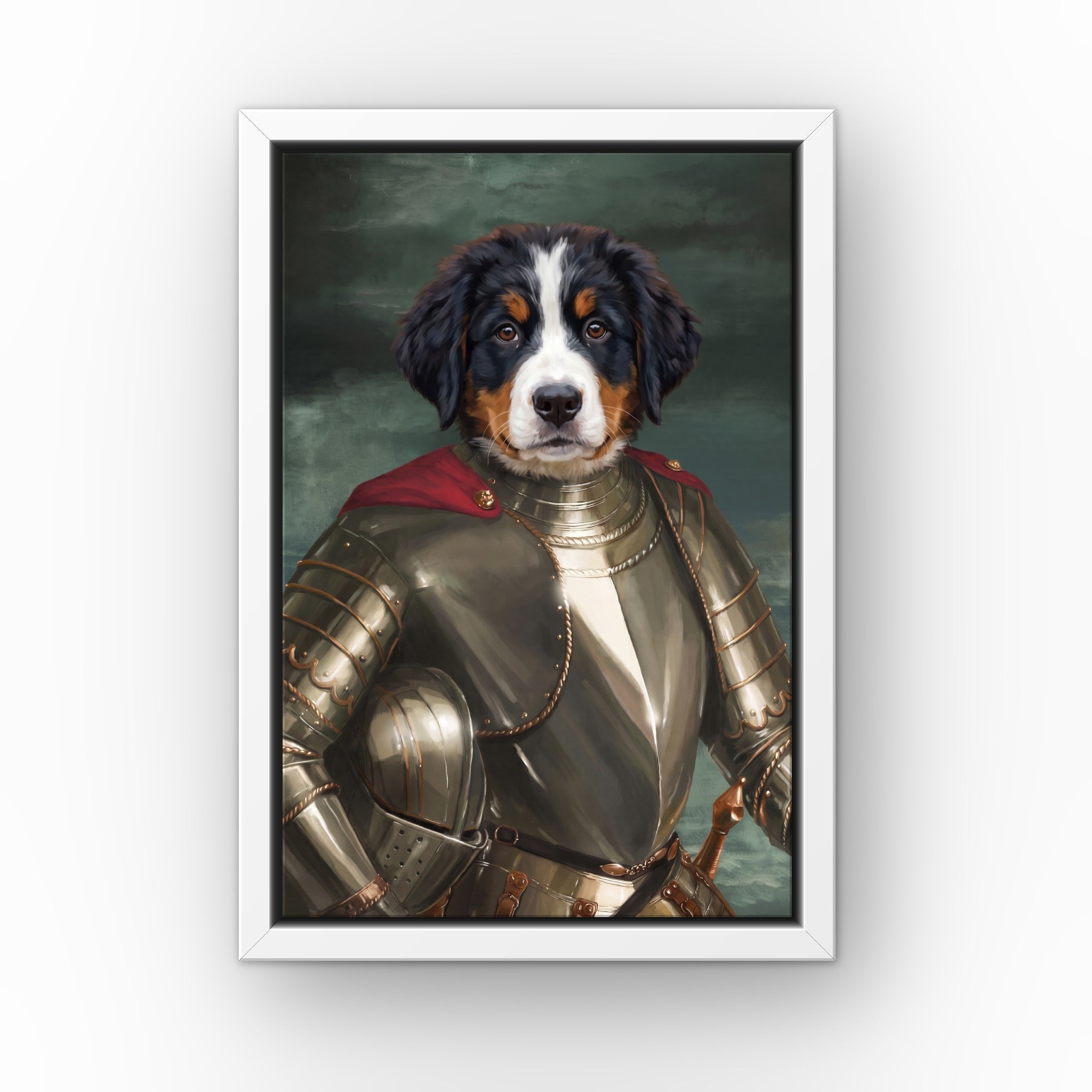 The Royal Knight custom pet canvas in a white floating frame