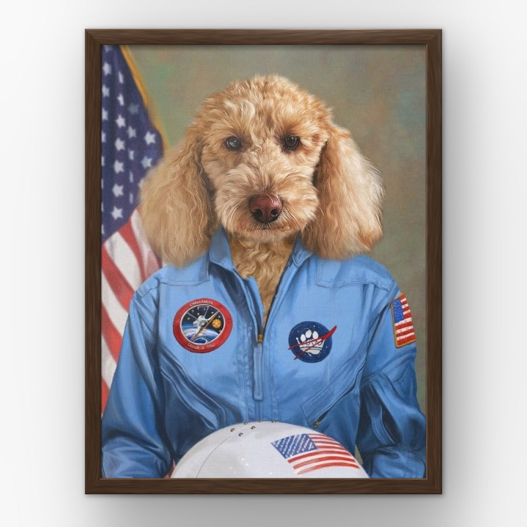 The Sally custom pet poster in a walnut frame