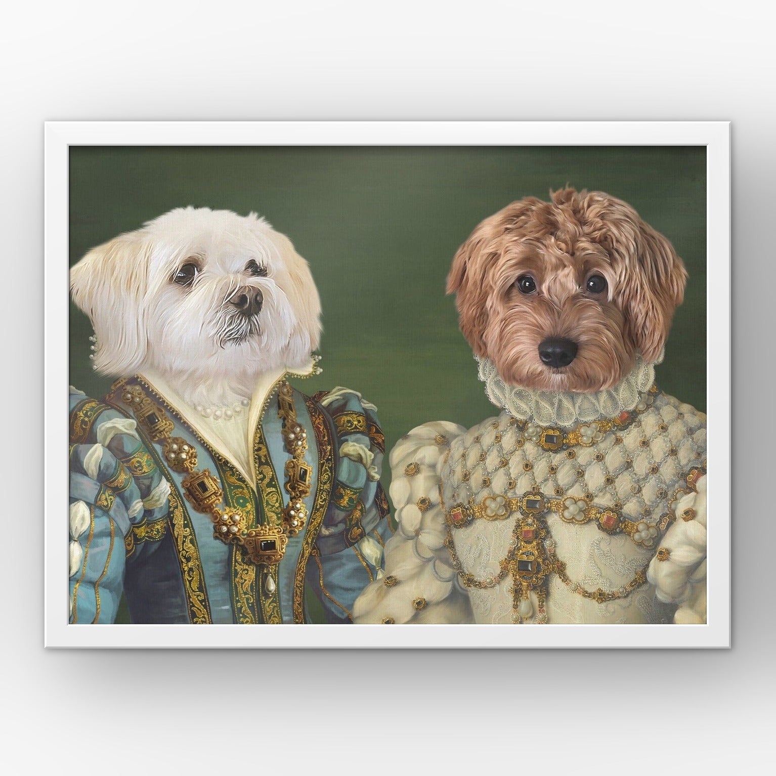 The Sapphire Queen and Princess custom pet poster in a white frame