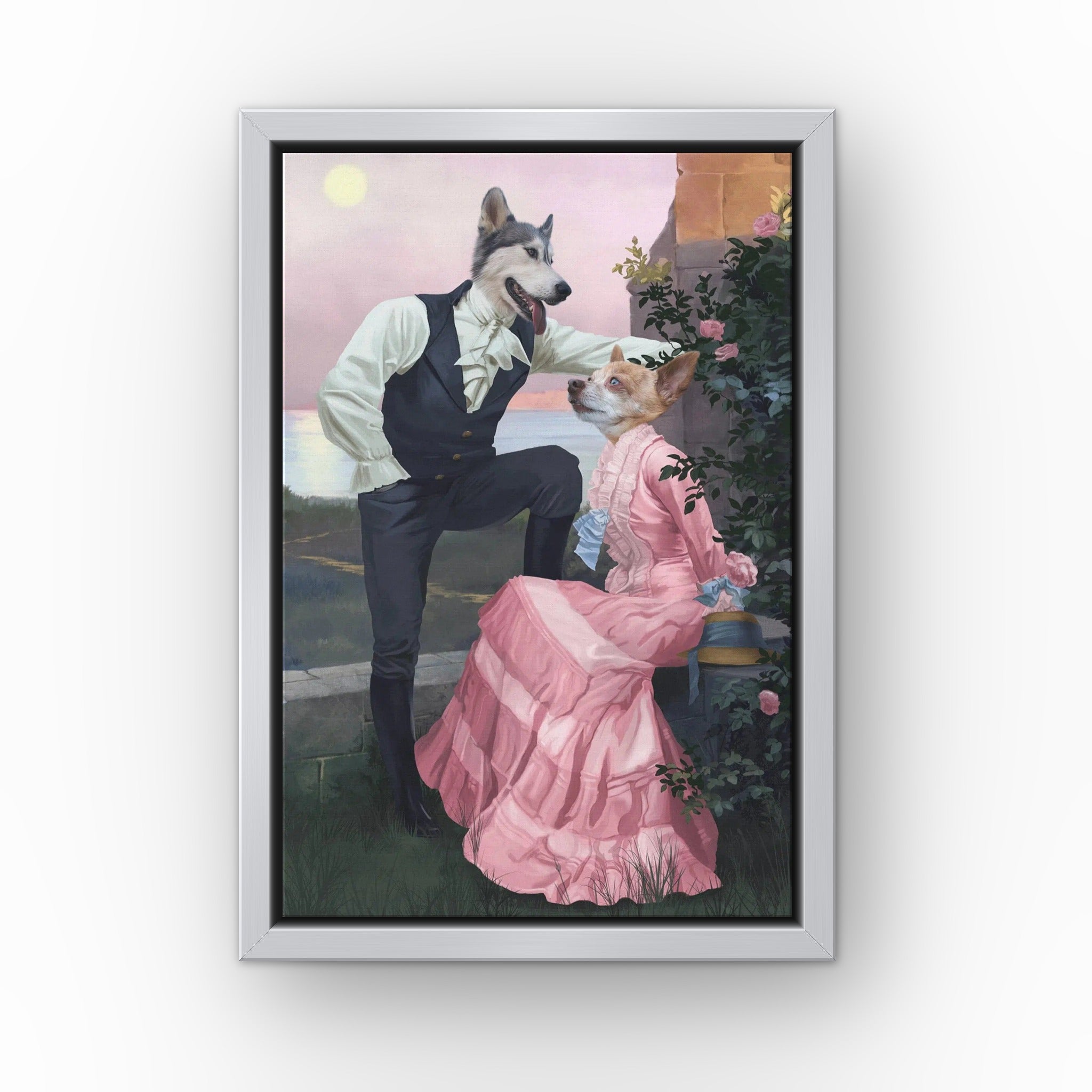 The Smooth Talkers custom pet canvas in a silver floating frame