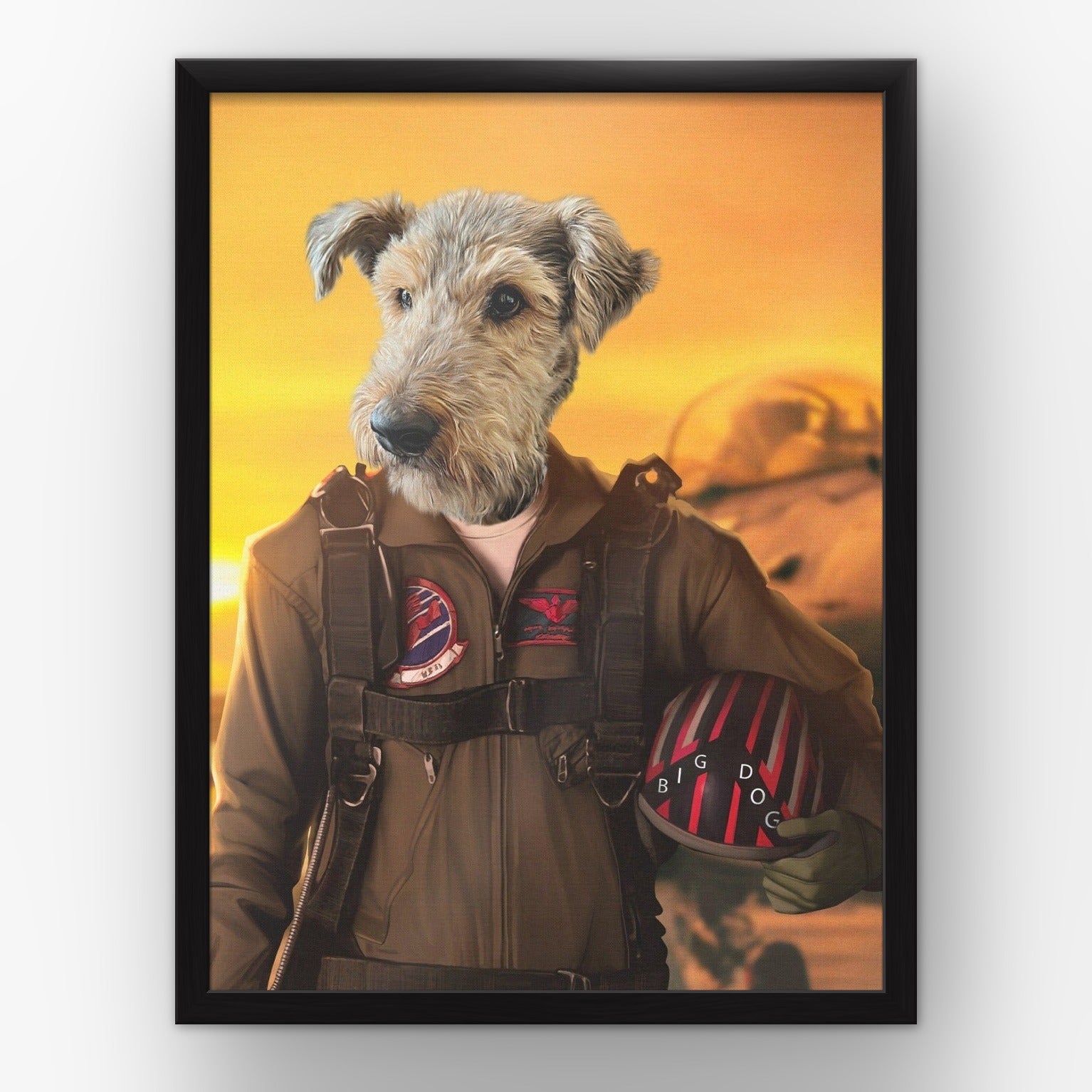 The Top Pilot custom pet poster in a black frame