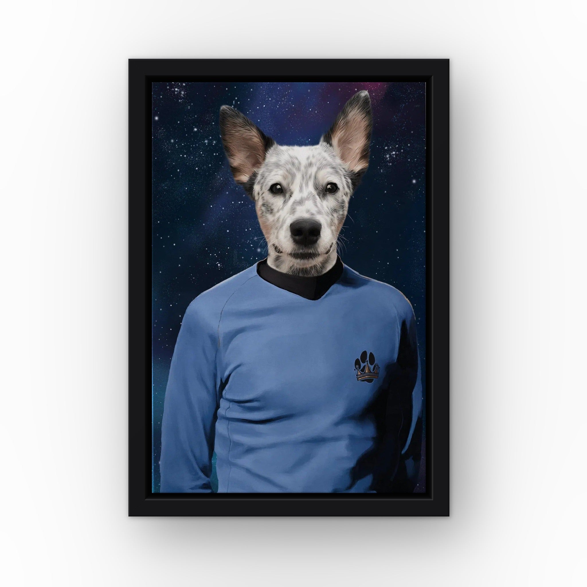The Trekkie custom pet canvas in a black floating frame