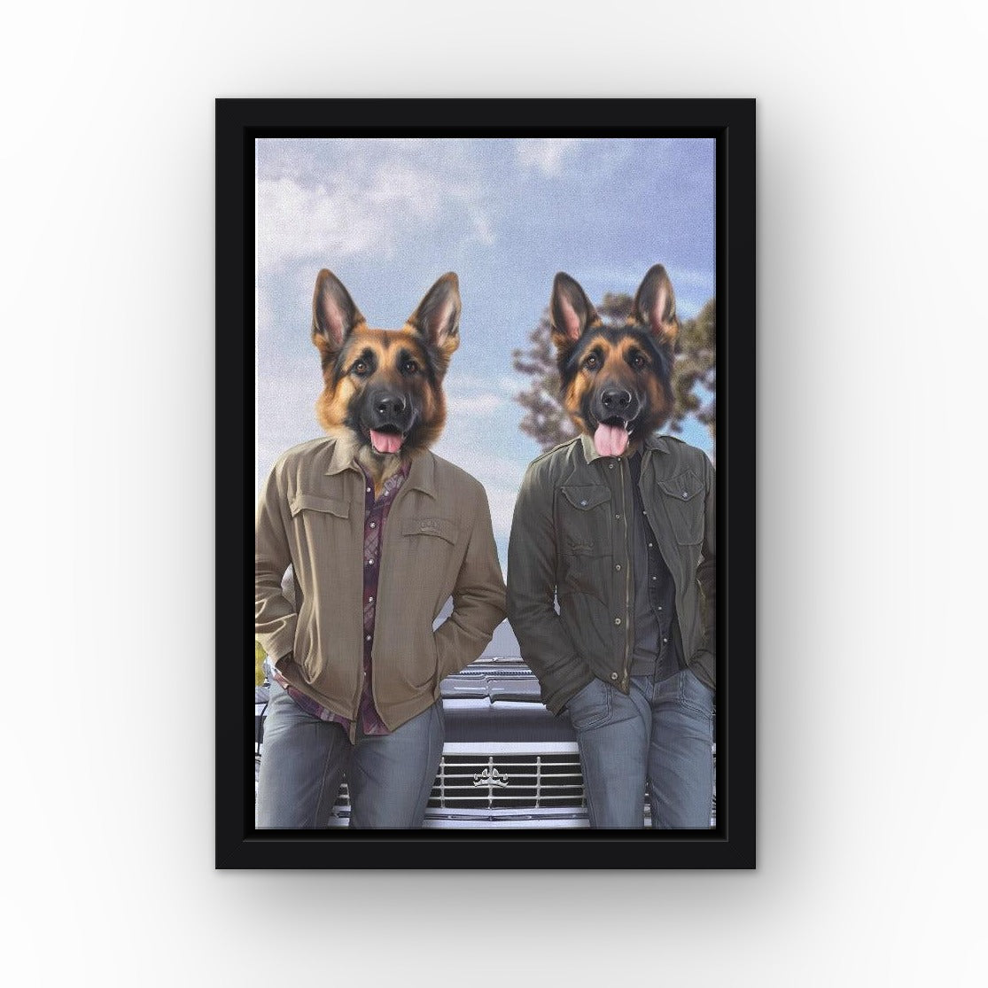 The Winchesters custom pet canvas in a black floating frame