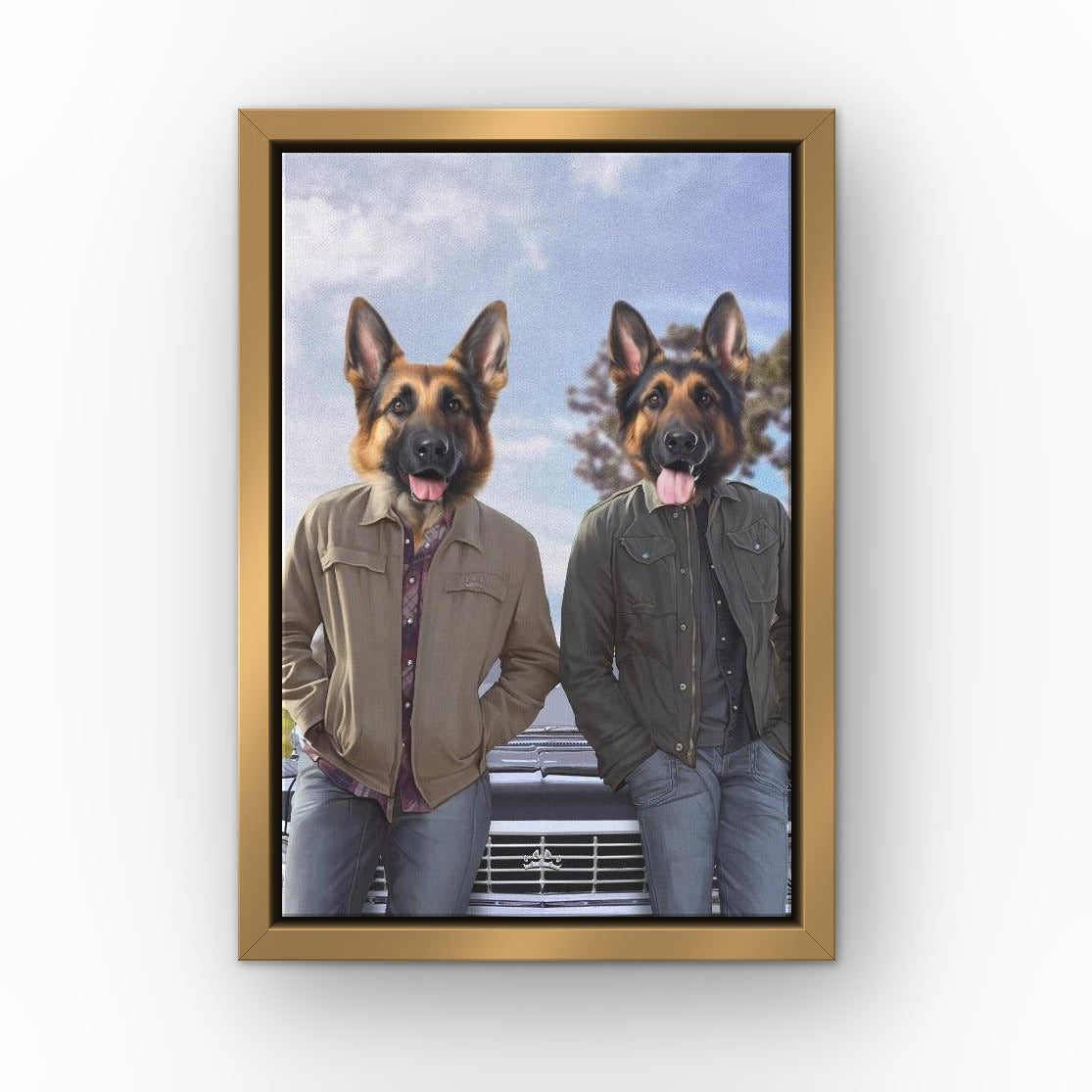 The Winchesters custom pet canvas in a gold floating frame