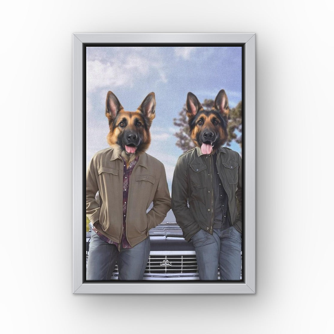 The Winchesters custom pet canvas in a silver floating frame