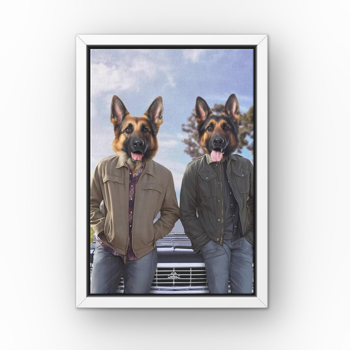 The Winchesters custom pet canvas in a white floating frame
