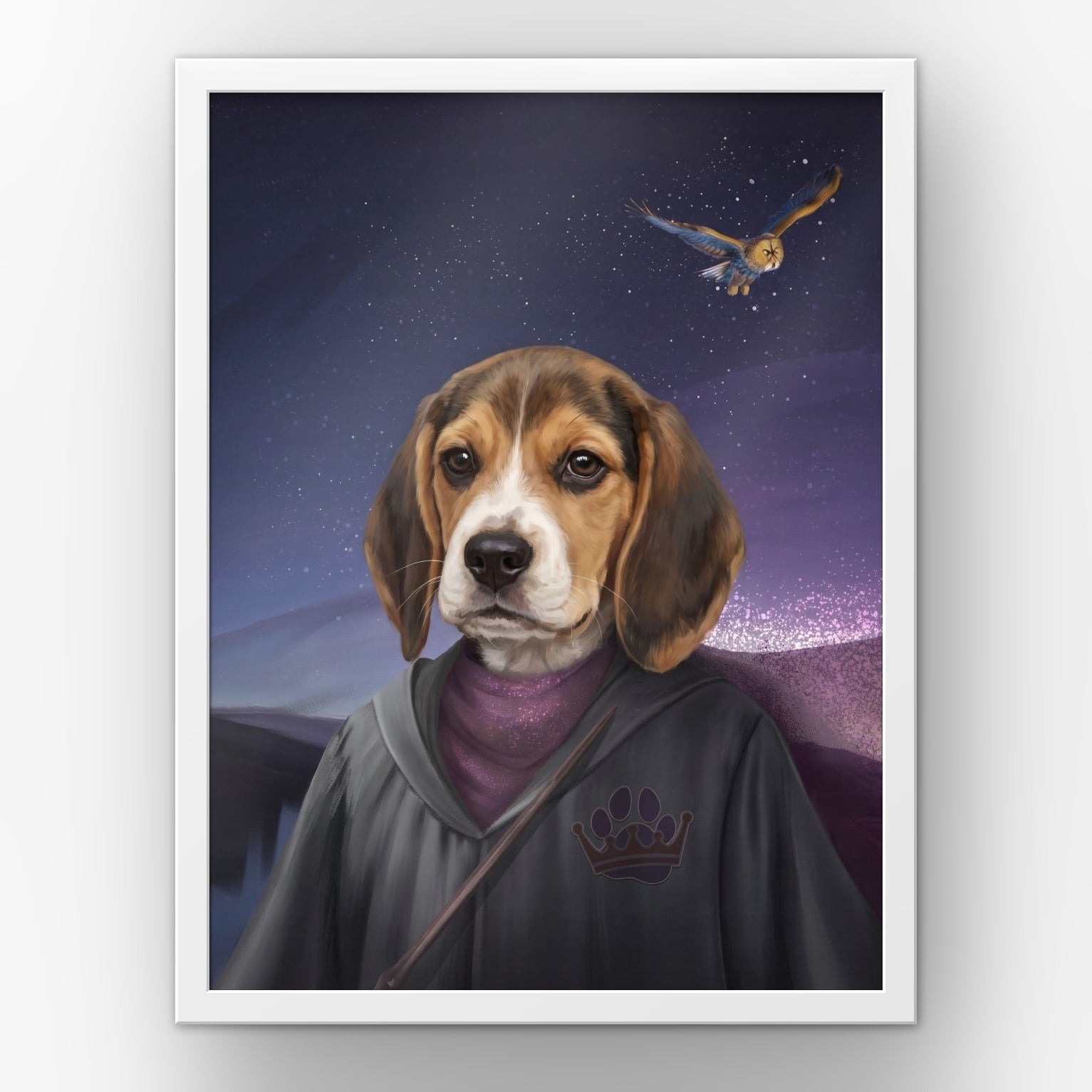 The Wizard custom pet poster in a white frame