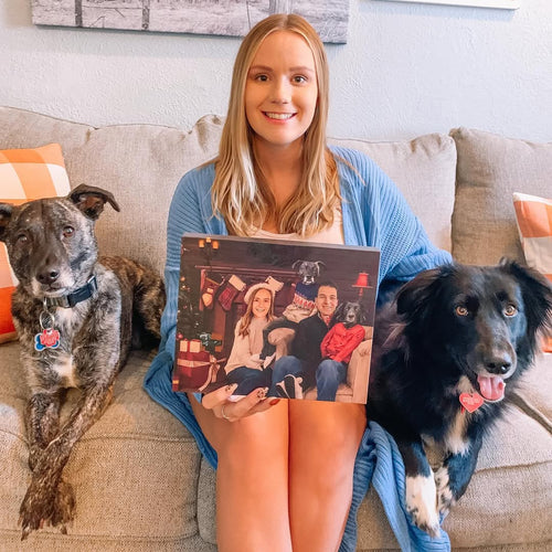The Family Christmas (Four Pets) - Custom Pet Canvas