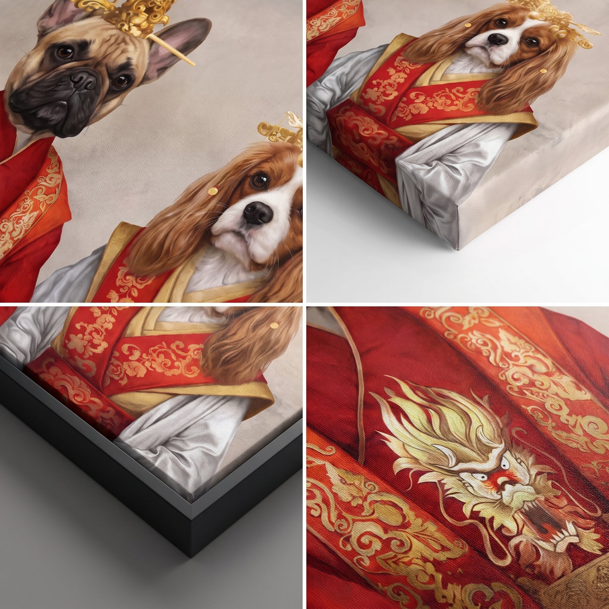 Close-up details of The Asian Rulers custom pet canvas