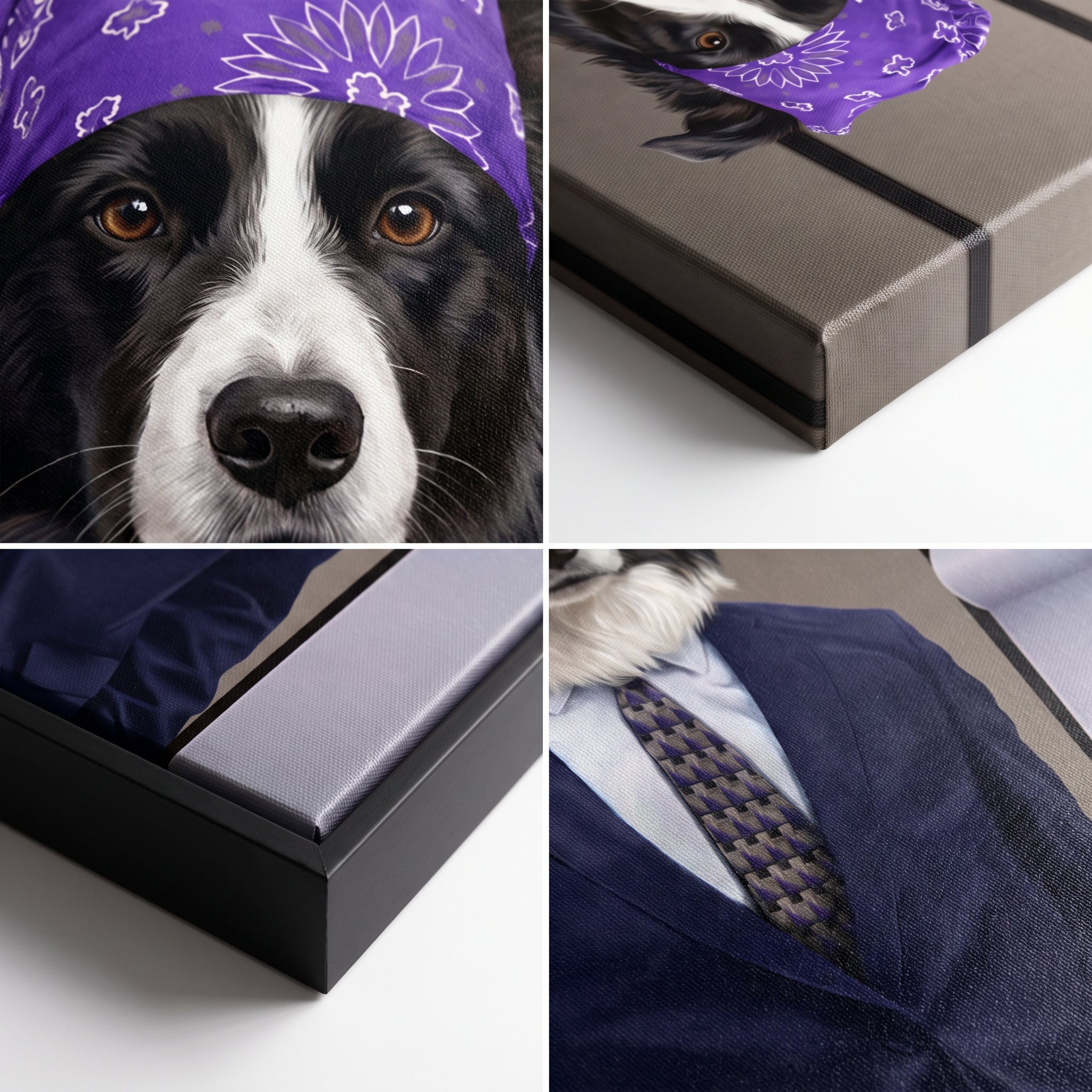 Close-up details of The Bad Boss custom pet canvas