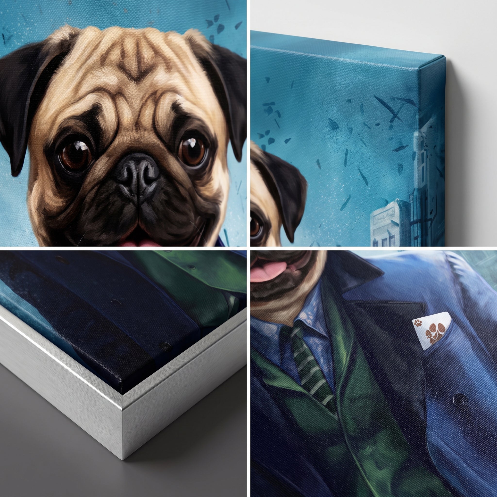 Close-up details of The Bad Guy custom pet canvas