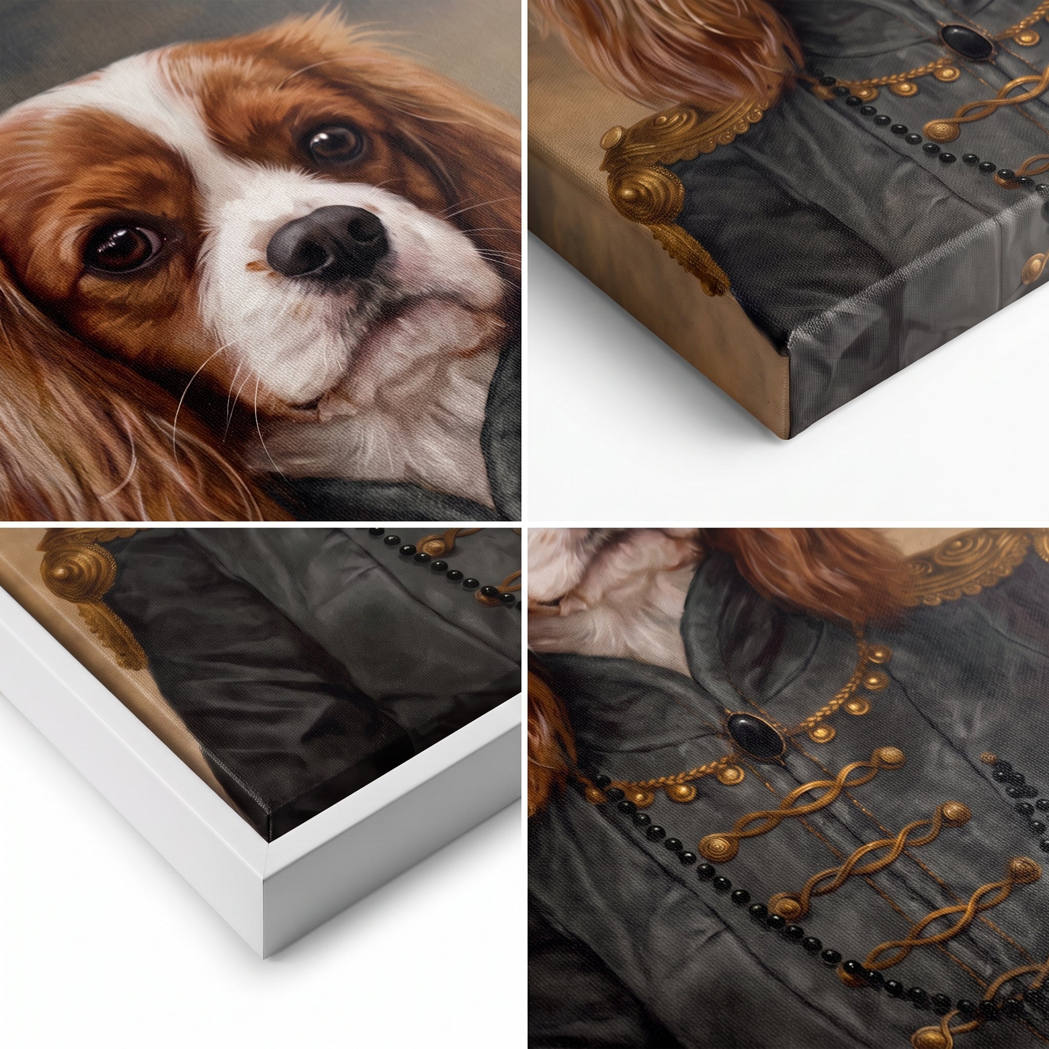 Close-up details of The Baroness custom pet canvas