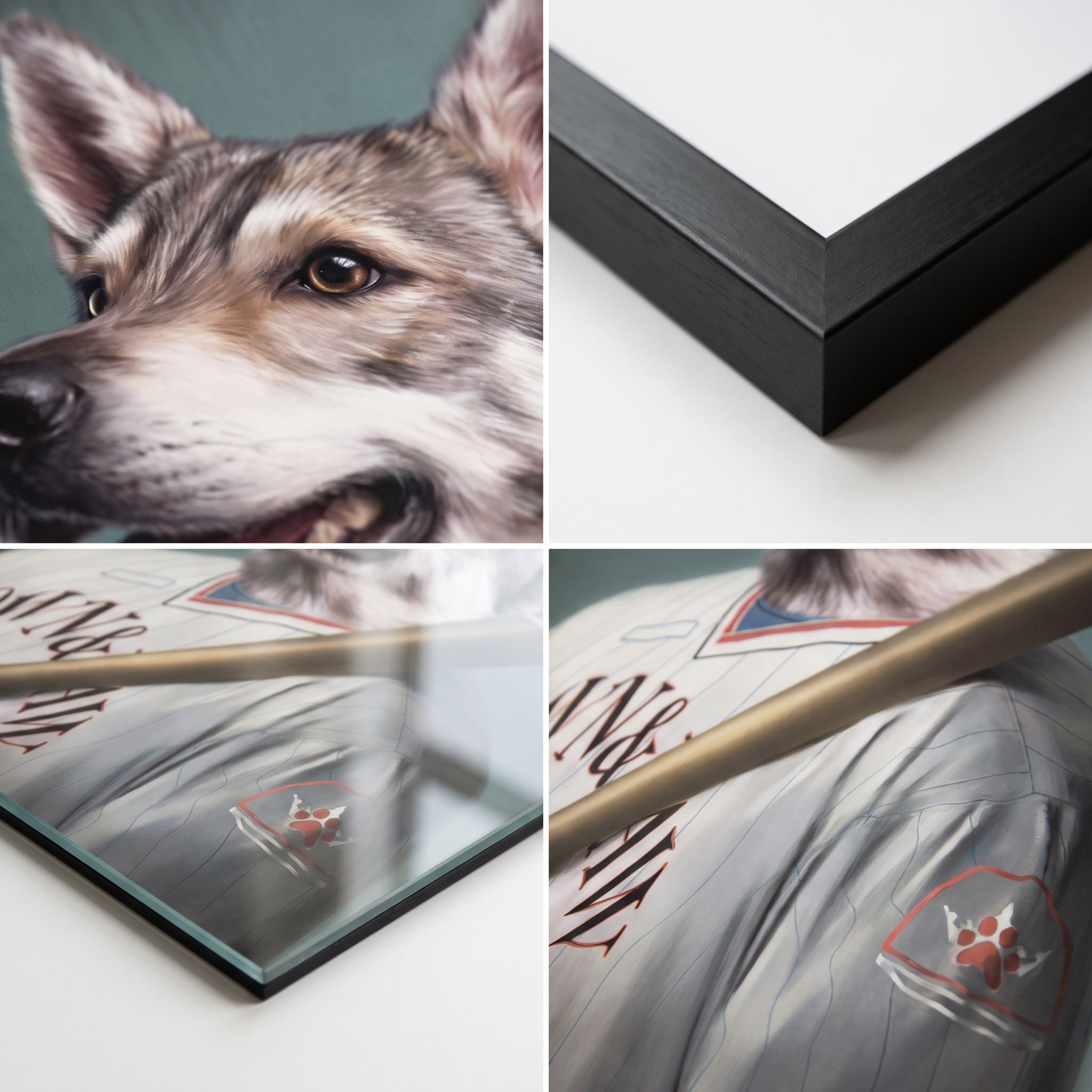 Close-up details of The Baseball Player custom pet poster