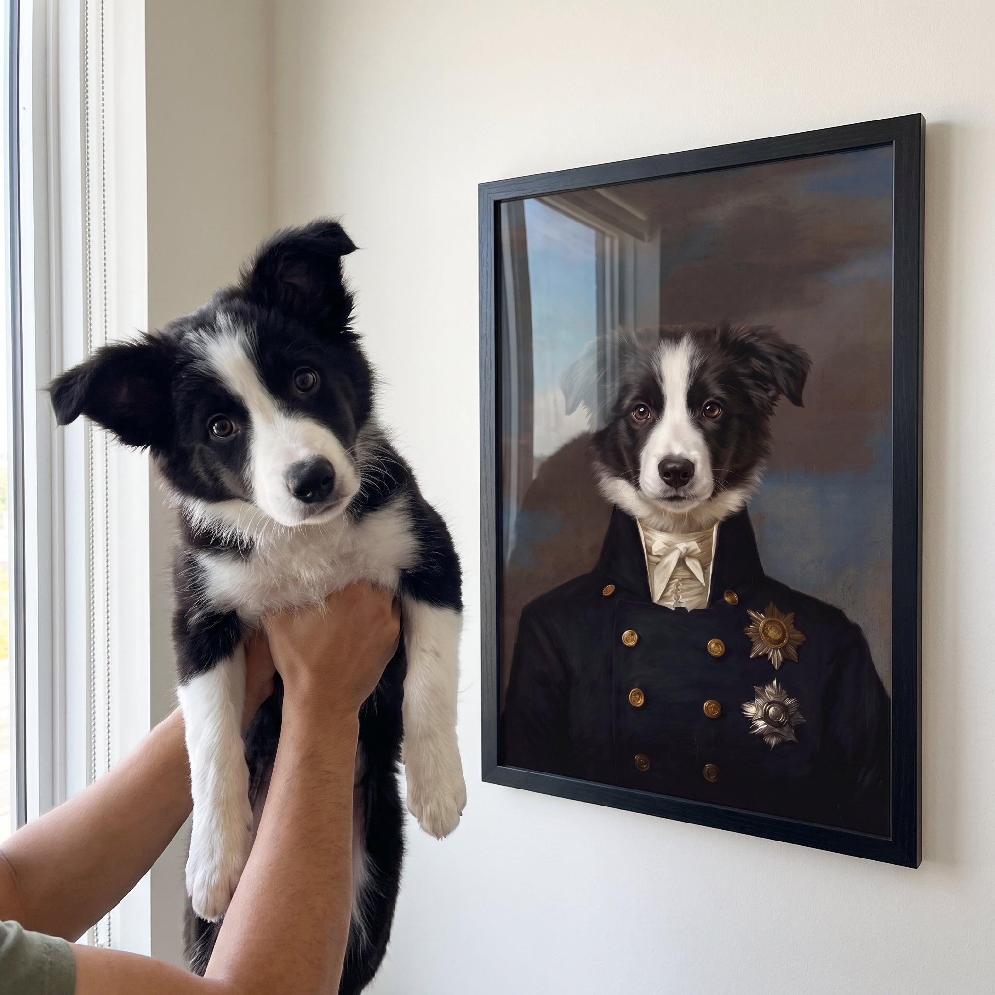 Border collie next to its The Captain custom pet poster