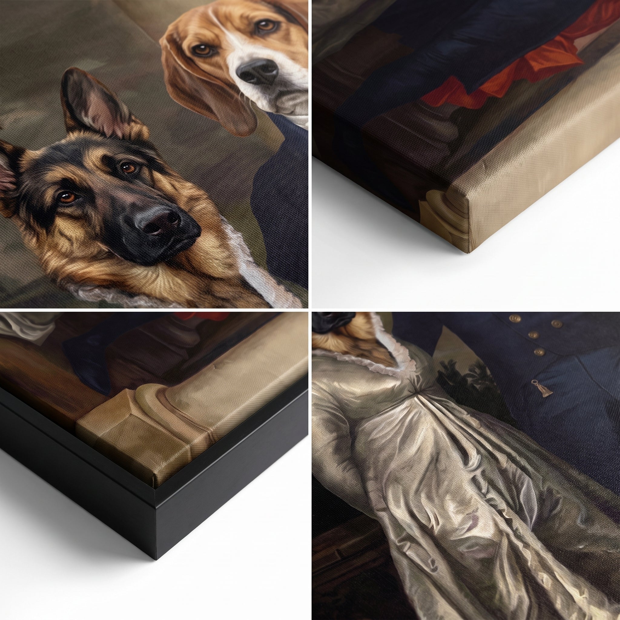 Close-up details of The Dinner Date custom pet canvas