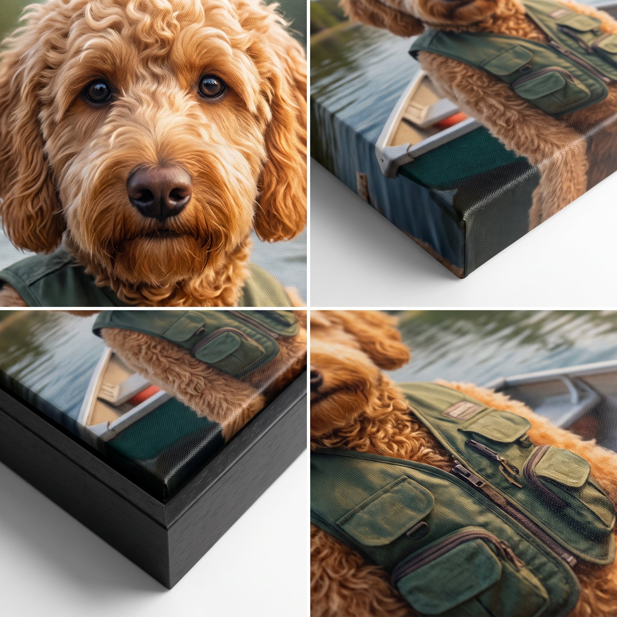 Close-up details of The Fisherman custom pet canvas