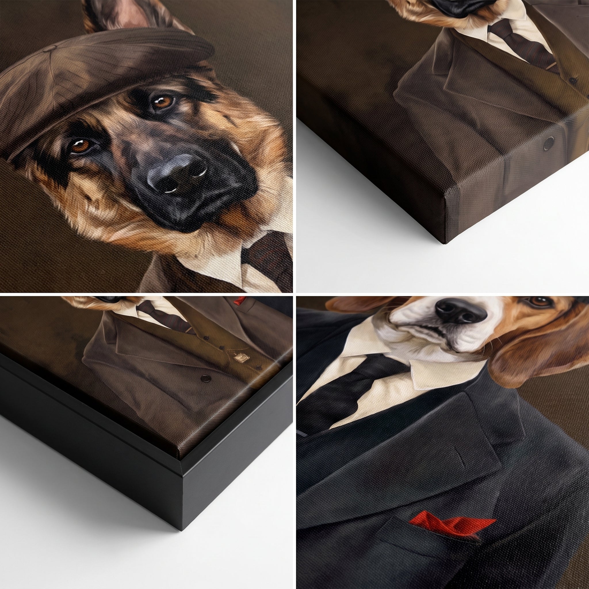 Close-up details of The Gangster Brothers custom pet canvas