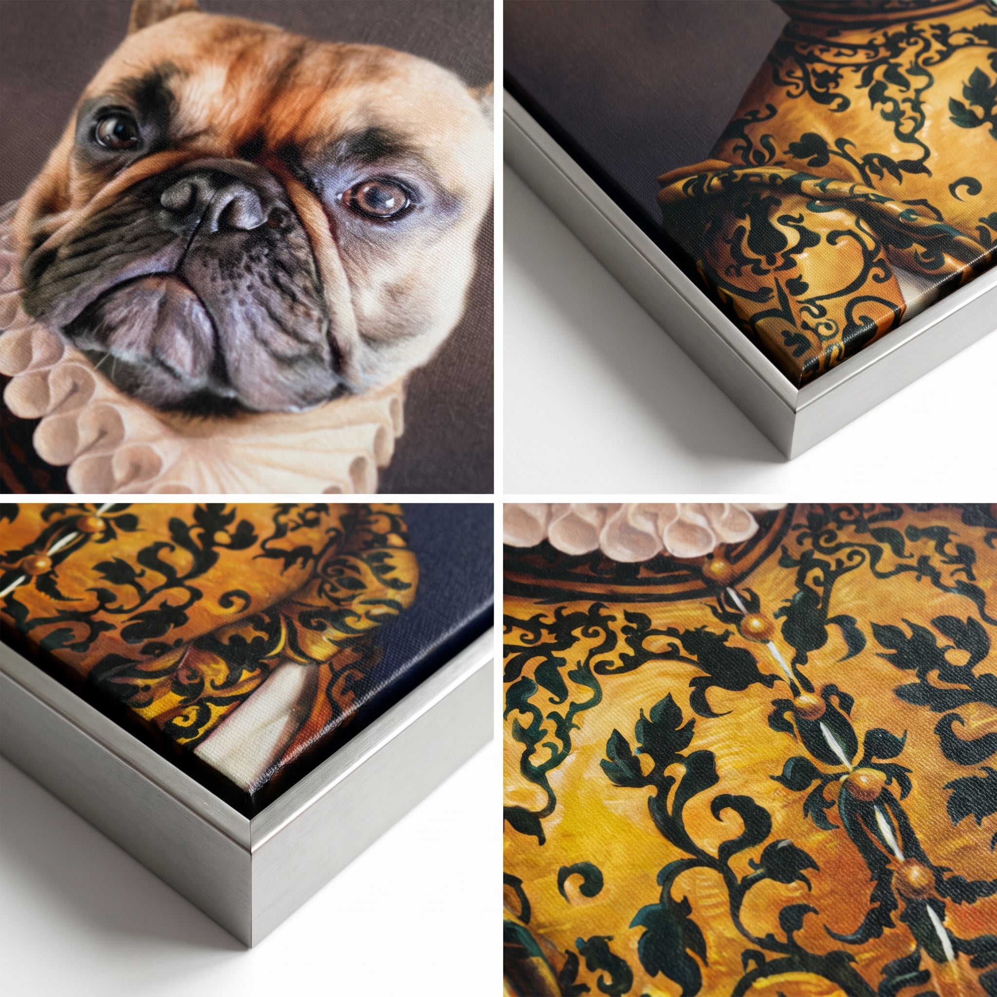 Close-up details of The Golden Queen custom pet canvas