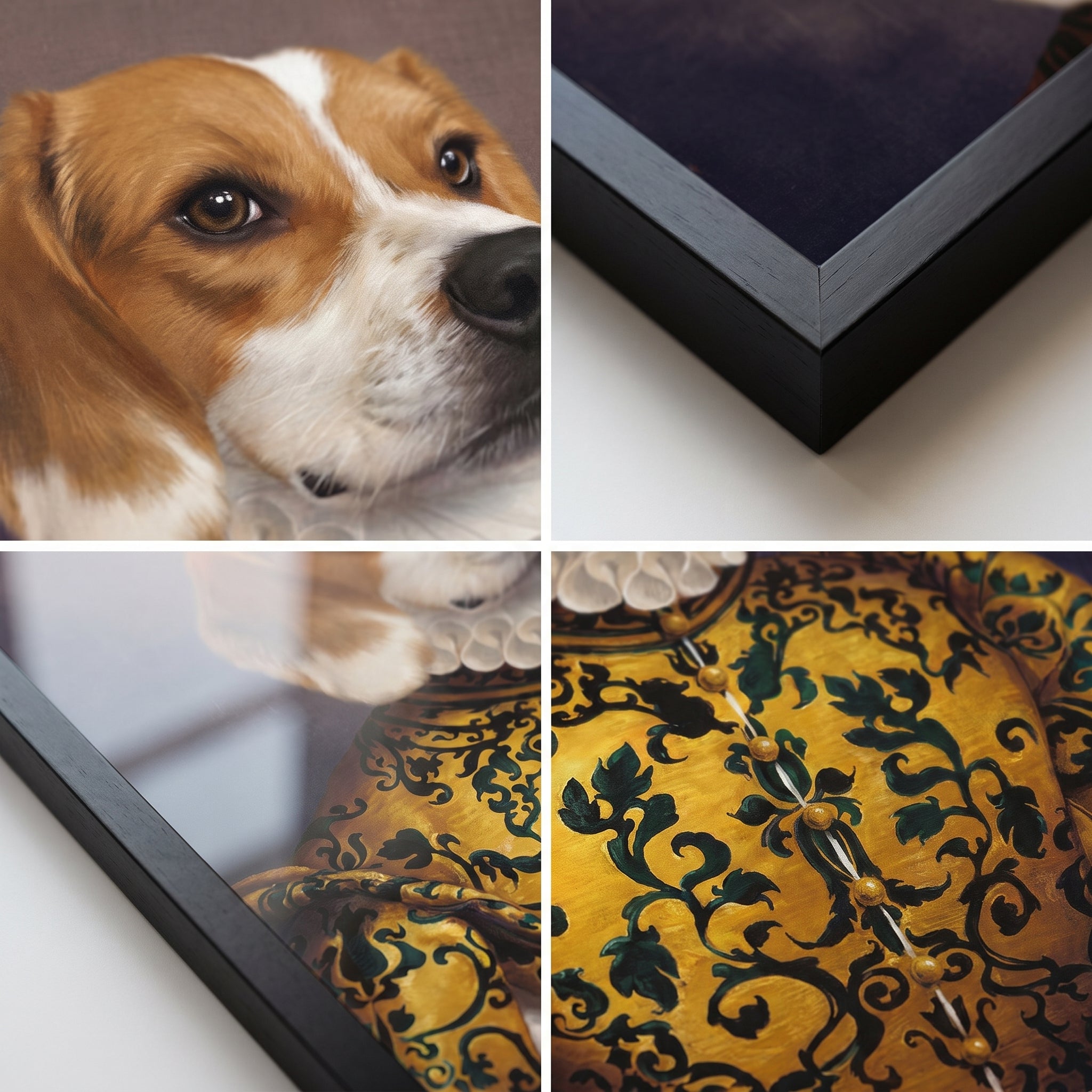 Close-up details of The Golden Queen custom pet poster