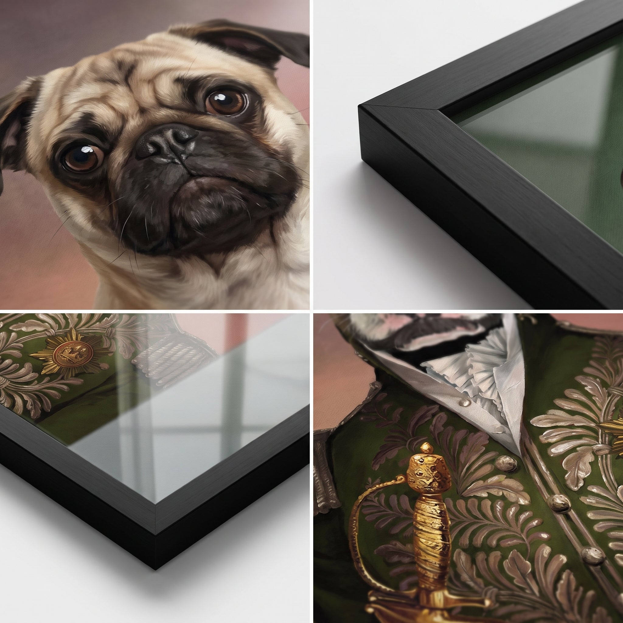 Close-up details of The Green General custom pet poster
