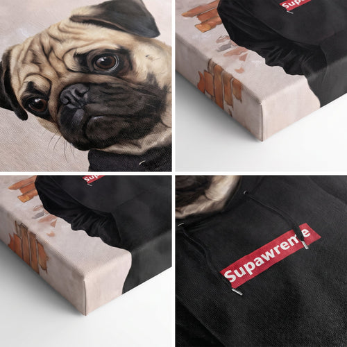 Close-up details of The Hypebeast custom pet canvas