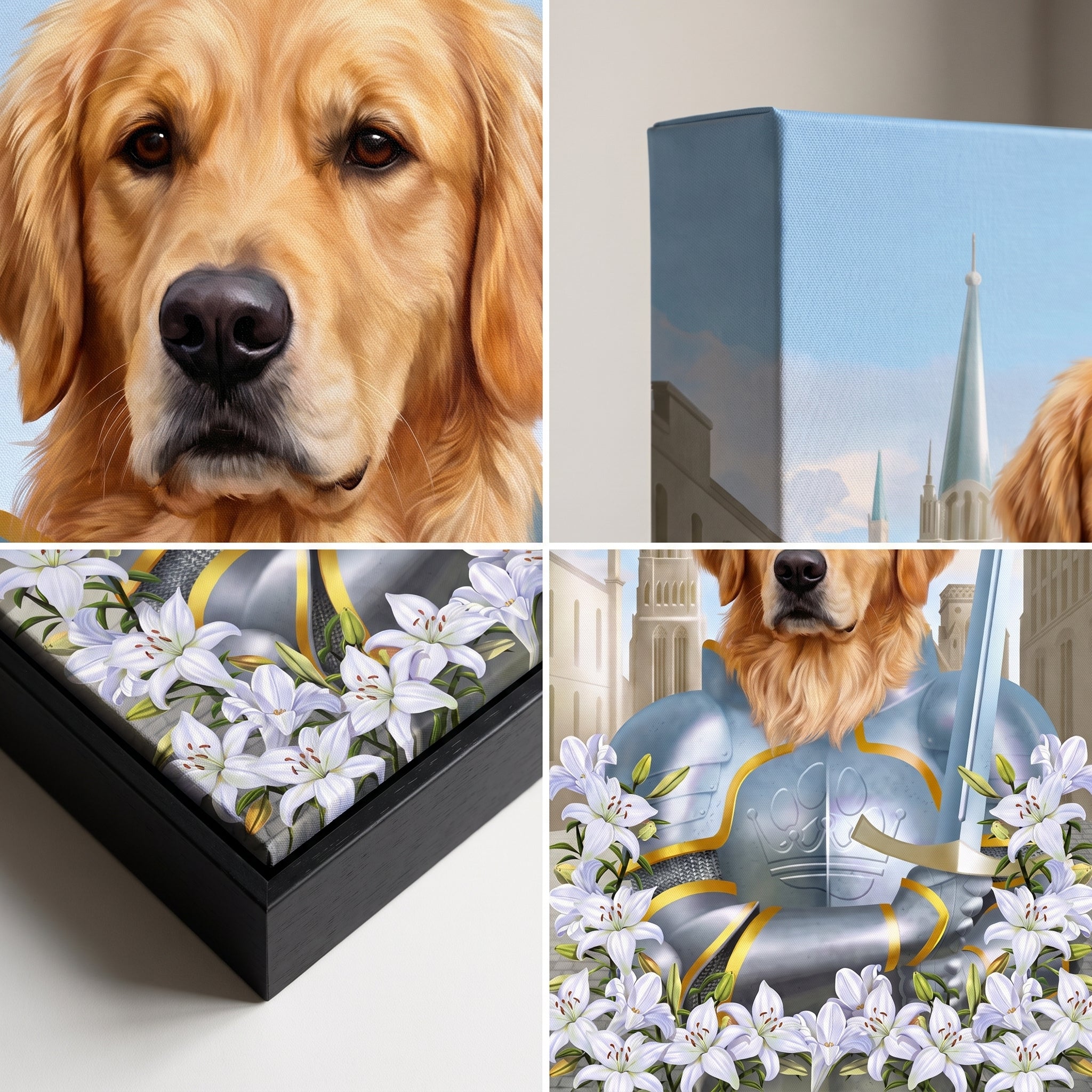 Close-up details of The Joan custom pet canvas