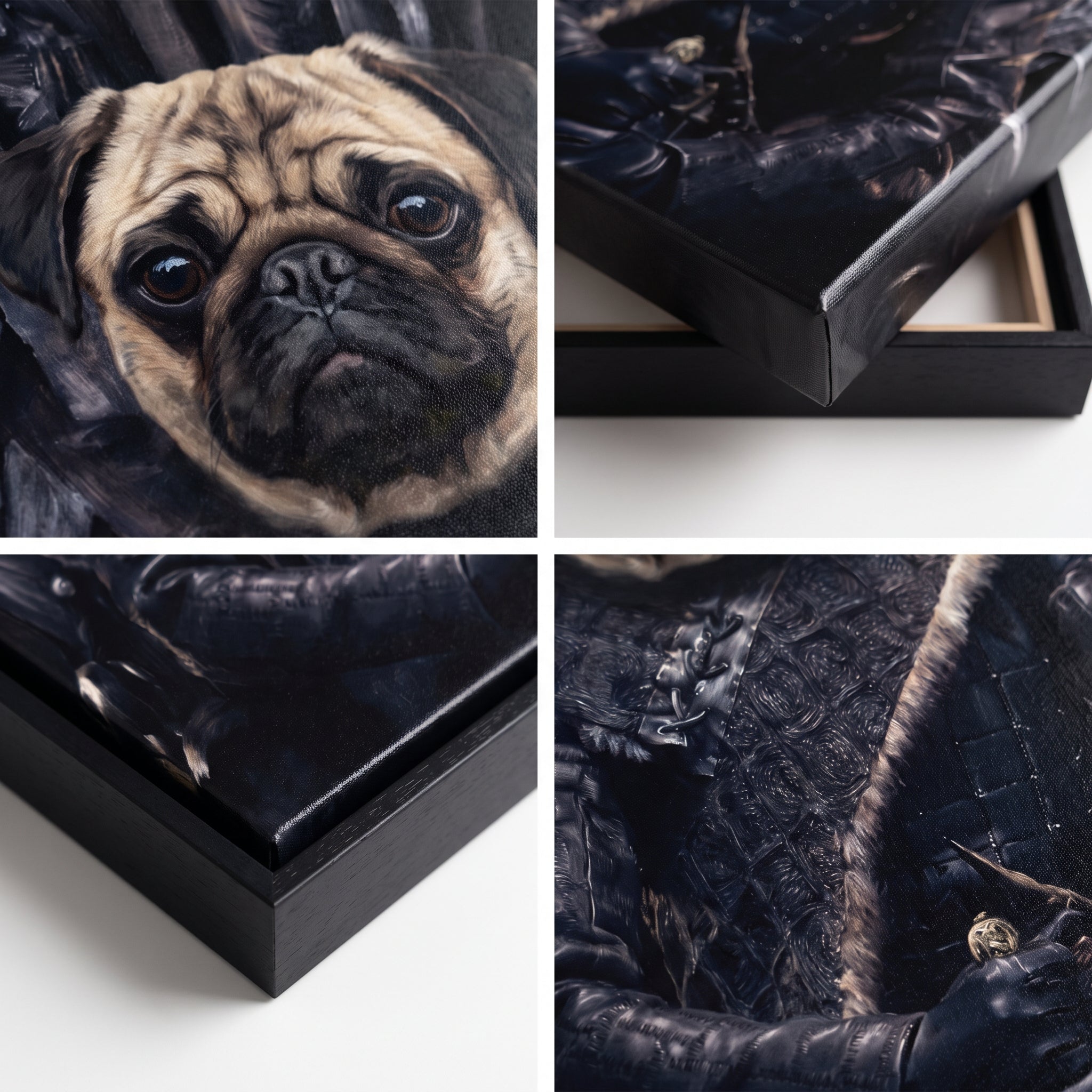 Close-up details of The Lone Wolf custom pet canvas