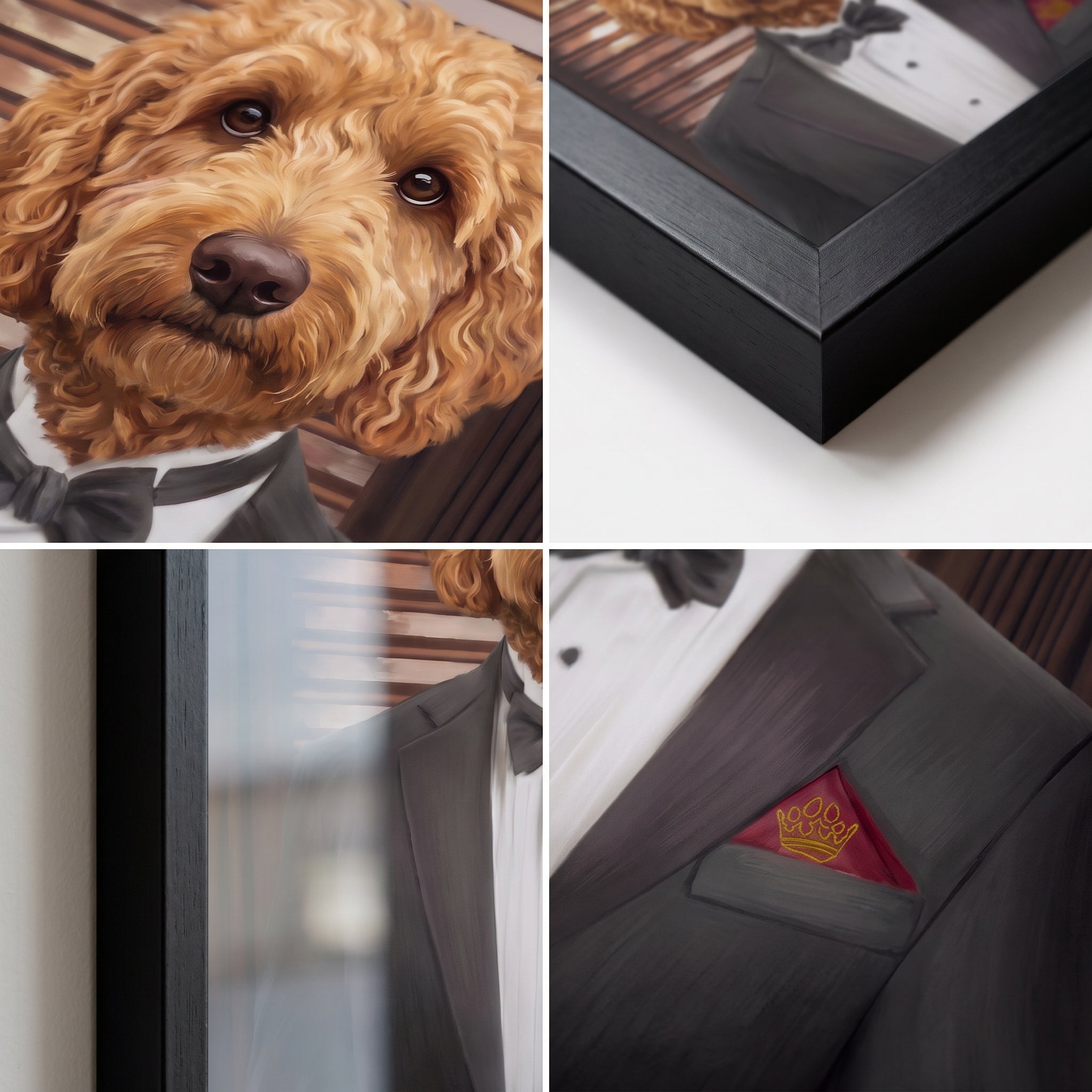Close-up details of The Mobster custom pet poster
