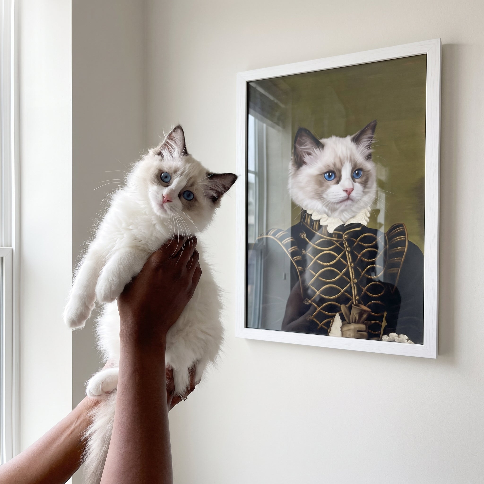 White ragdoll cat next to its The Noble custom pet poster