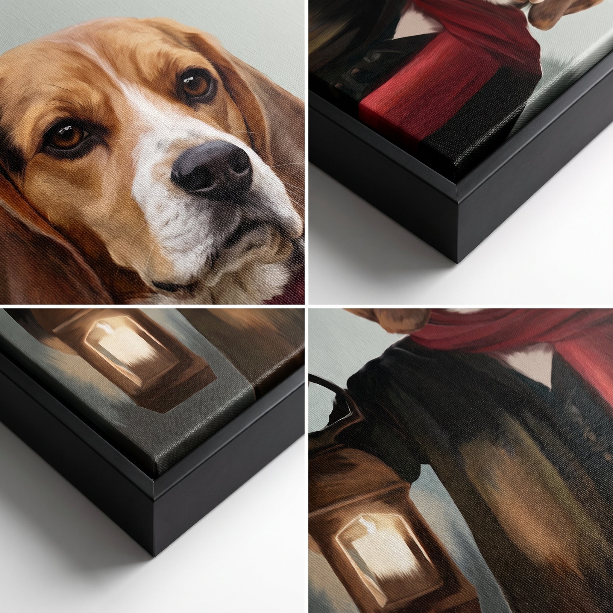 Close-up details of The Pauper custom pet canvas