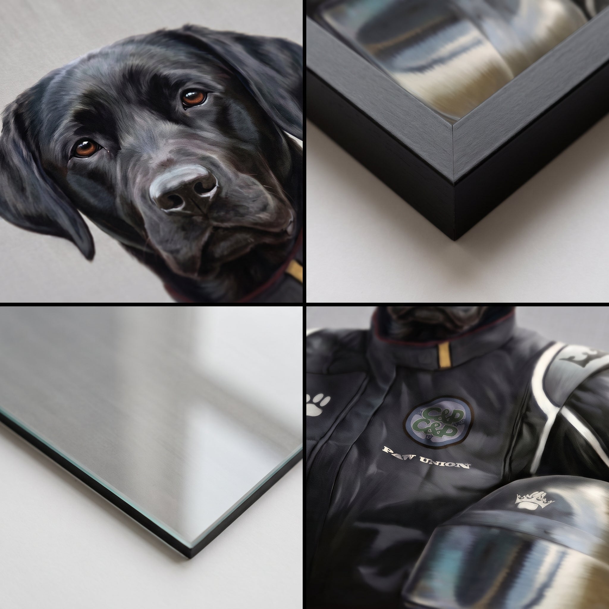 Close-up details of The Race Car Driver custom pet poster